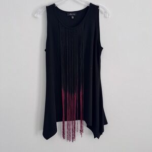 Melissa Paige Fringe Tunic Top L Black Sleeveless Boho Western